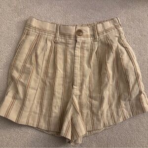 Zara Beige Striped High Waist Paperbag Shorts